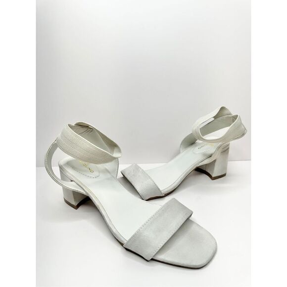 Bandolino Ankle Strap Sandals Womens Size 7.5 Light Gray Open Toe‎ Block Heel - Picture 4 of 6